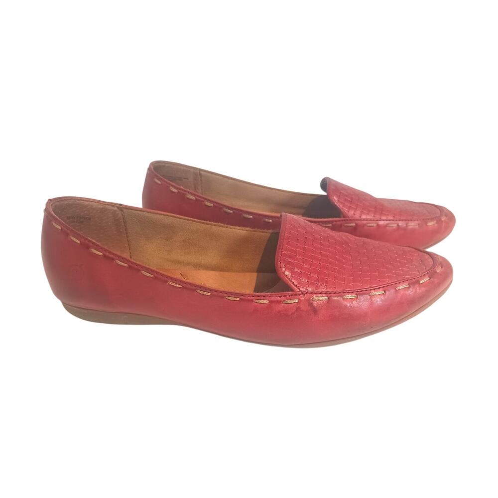 BORN WMS 8 MAPLE LOAFERS RED LEATHER BASKET WEAVE BOHO